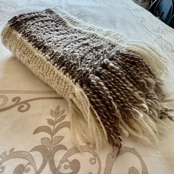 Vintage Wool Brown and Cream Striped Throw Blanket - Picture 7 of 9